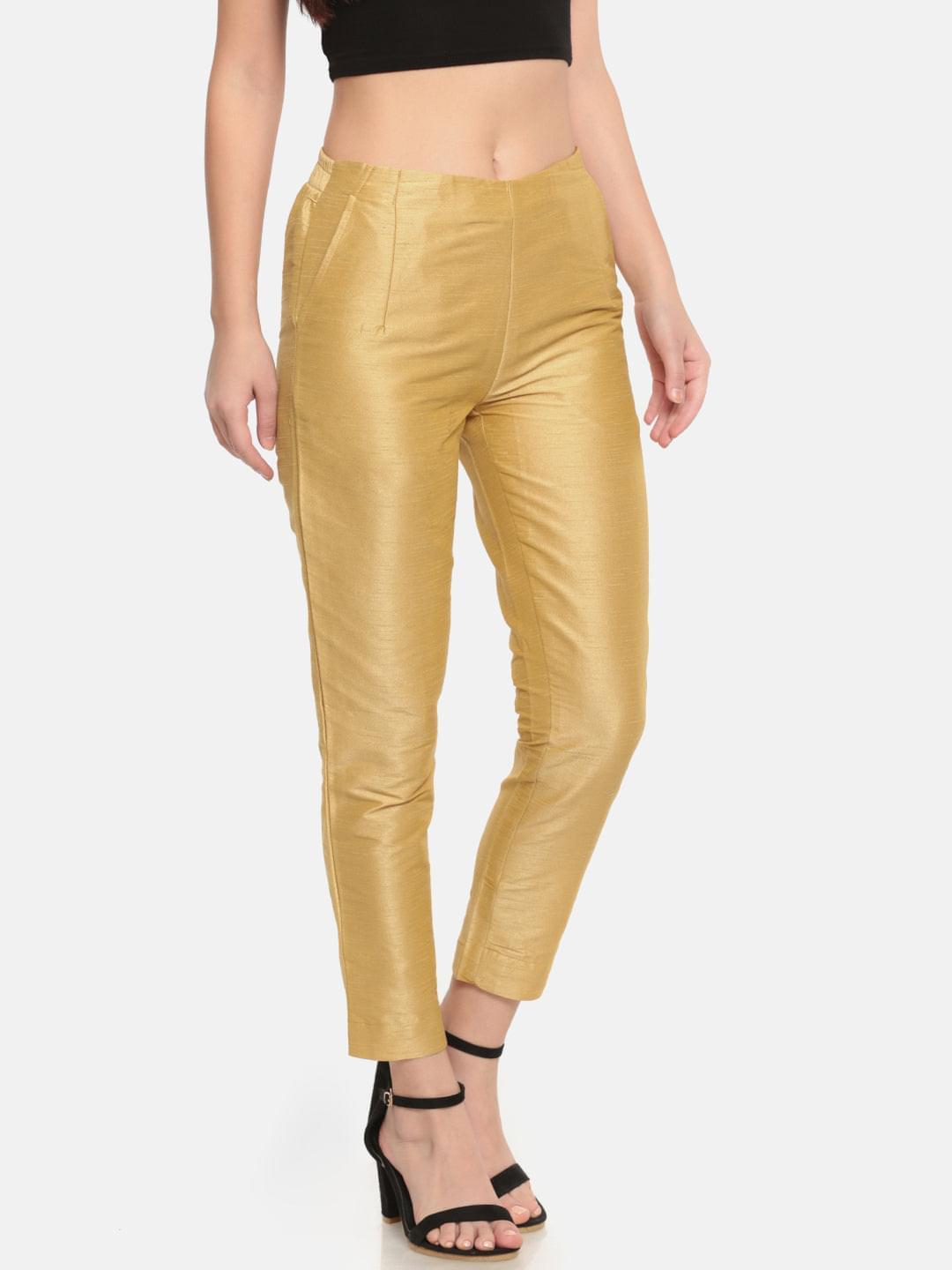 Buy DAMEN MODE Womens Regular Fit Plain Golden Cotton Silk Pants 30 at  Amazonin