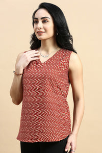 De Moza Women S/L Top Woven Top All Over Print Cotton Brown