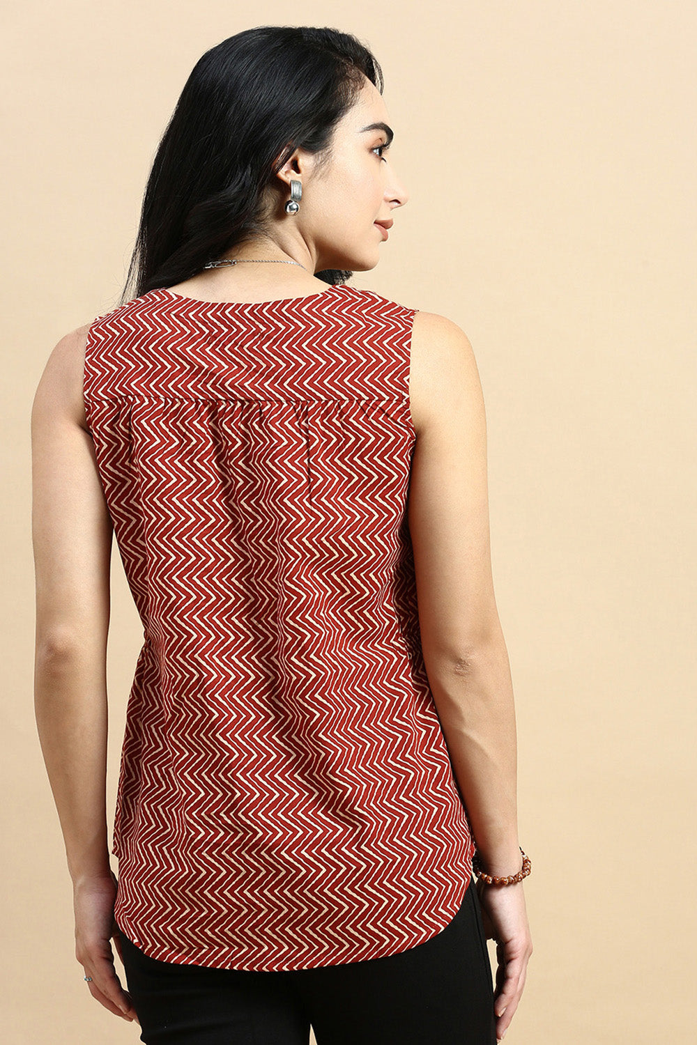 De Moza Women S/L Top Woven Top All Over Print Cotton Brown