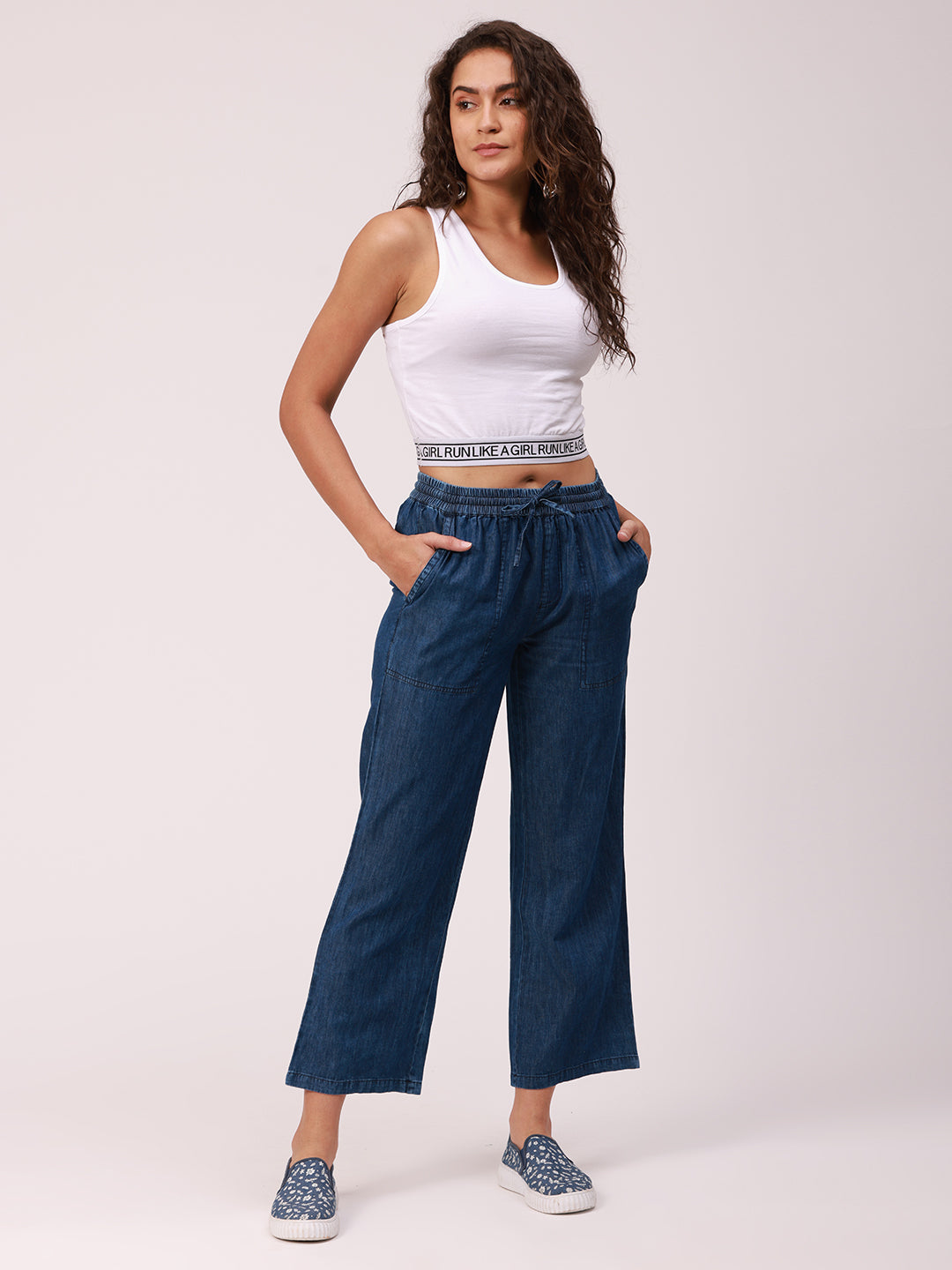 De Moza Ladies Straight Pant Mid Blue