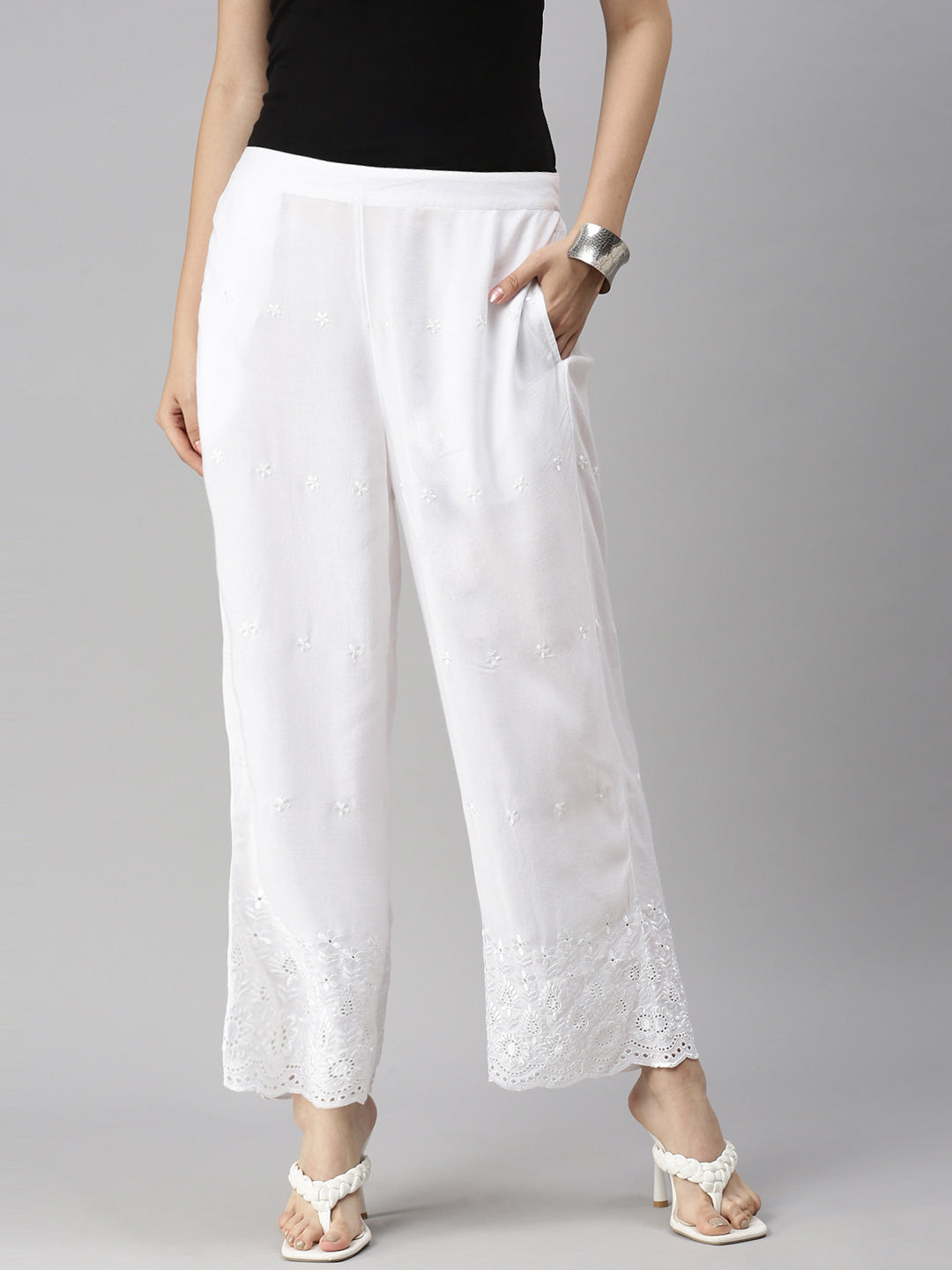 Ladies white hot sale palazzo trousers