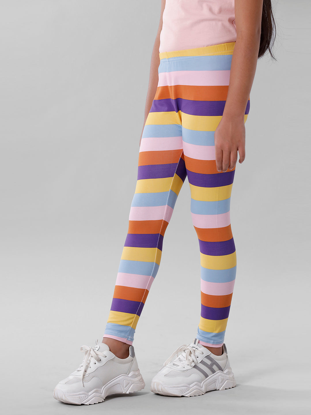 Girls rainbow stripe on sale leggings