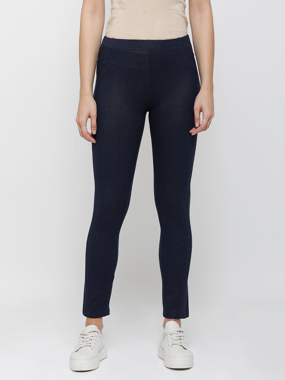 High Waist Women's Denim Print Fake Faux Jeans Leggings Pants | eBay