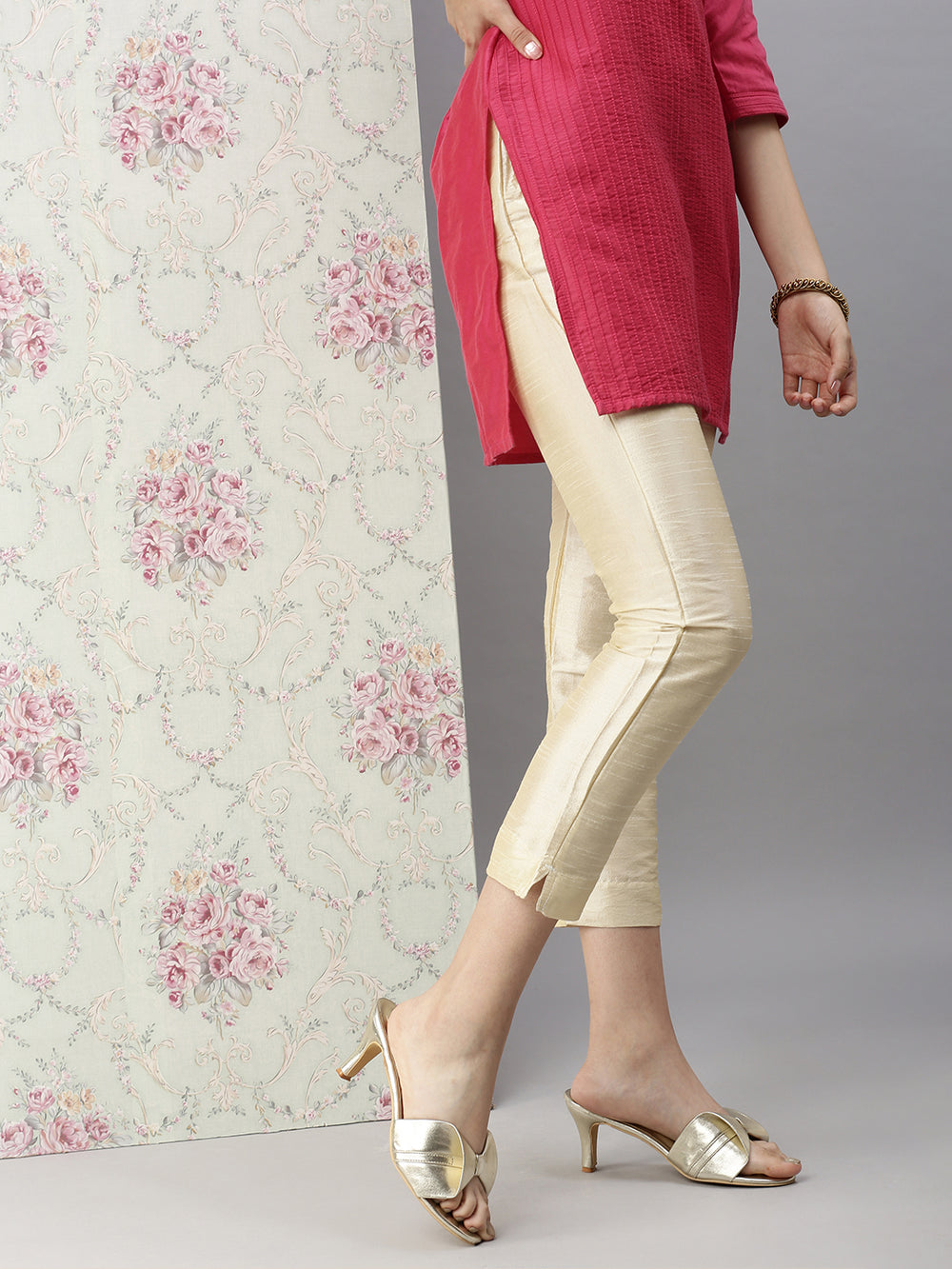 Buy De Moza Women Gold Solid Polyester Cigarette Pant Online at Best Prices  in India - JioMart.