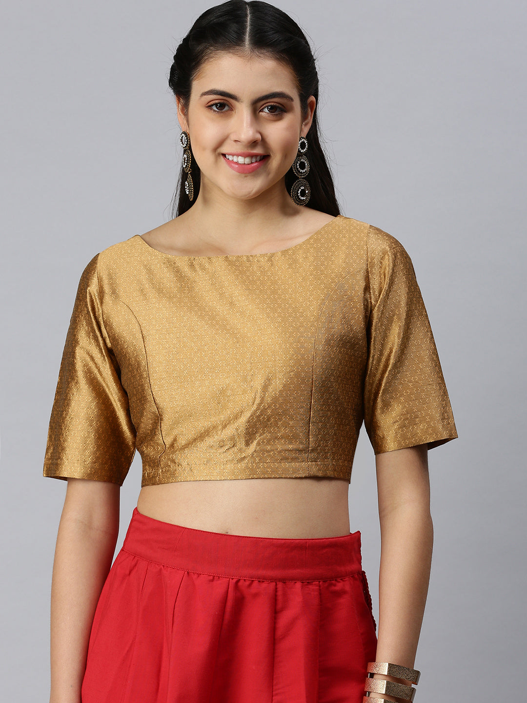 Shop Stunning Golden Shimmer Strappy Sari Blouse Online in USA – Pure  Elegance