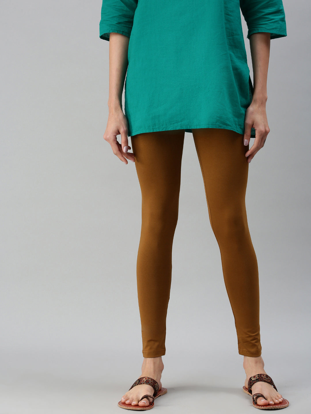 Buy De Moza Women Light Green Cotton Ankle Length Leggings - XXXL
