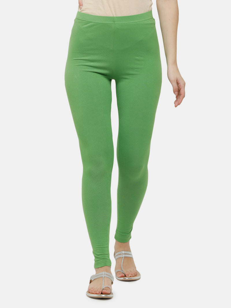 De Moza Ladies Ankle Length Leggings Solid Cotton Light Green