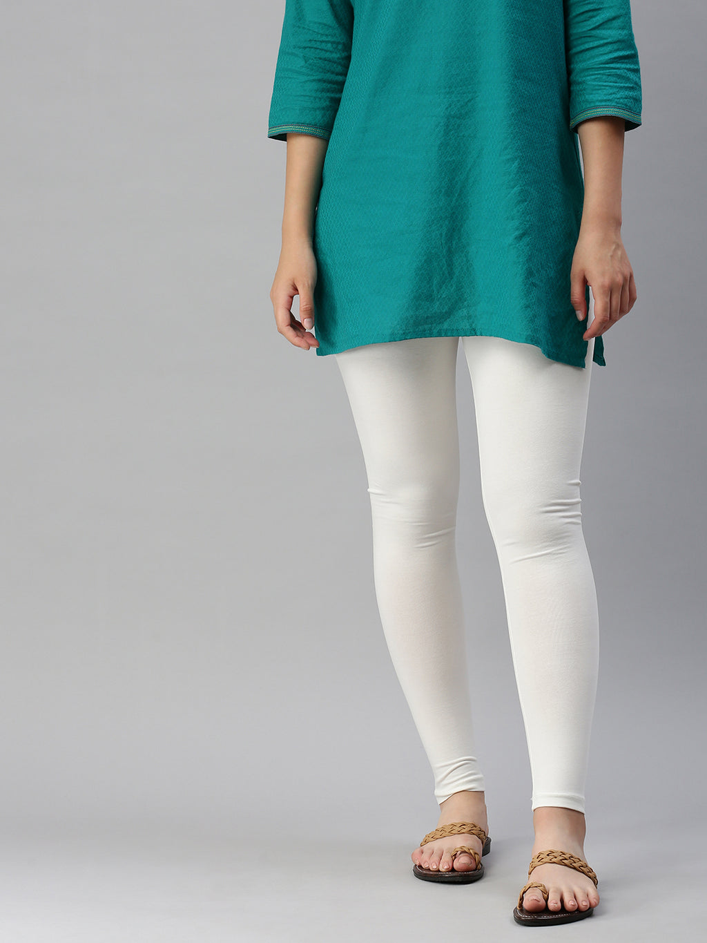 Buy Lyra Women's Off white Solid Churidar Leggings Online at Best