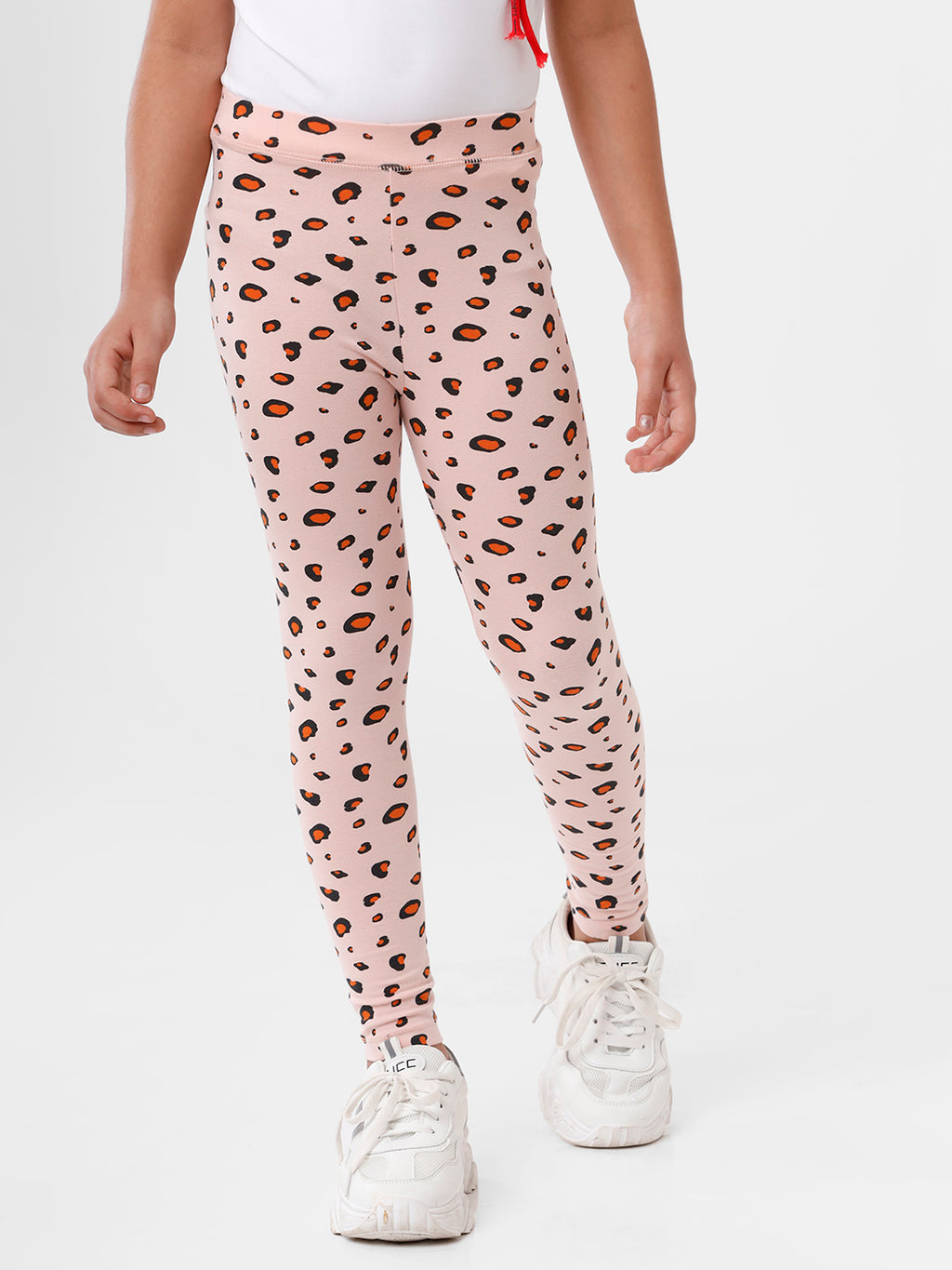 Kids – Girls Printed Ankle Leggings Peach