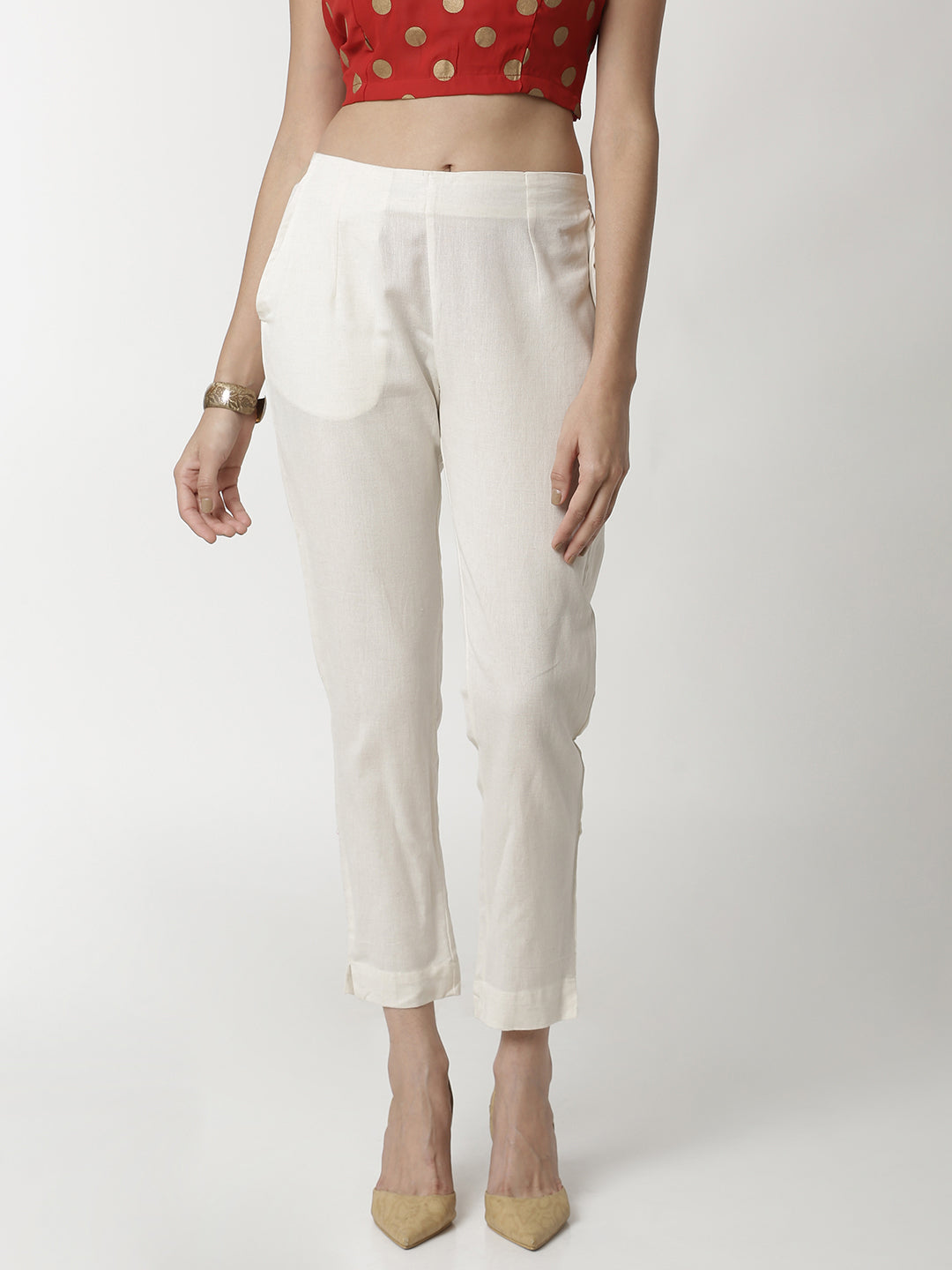 De Moza Women's Cigarette Pant White