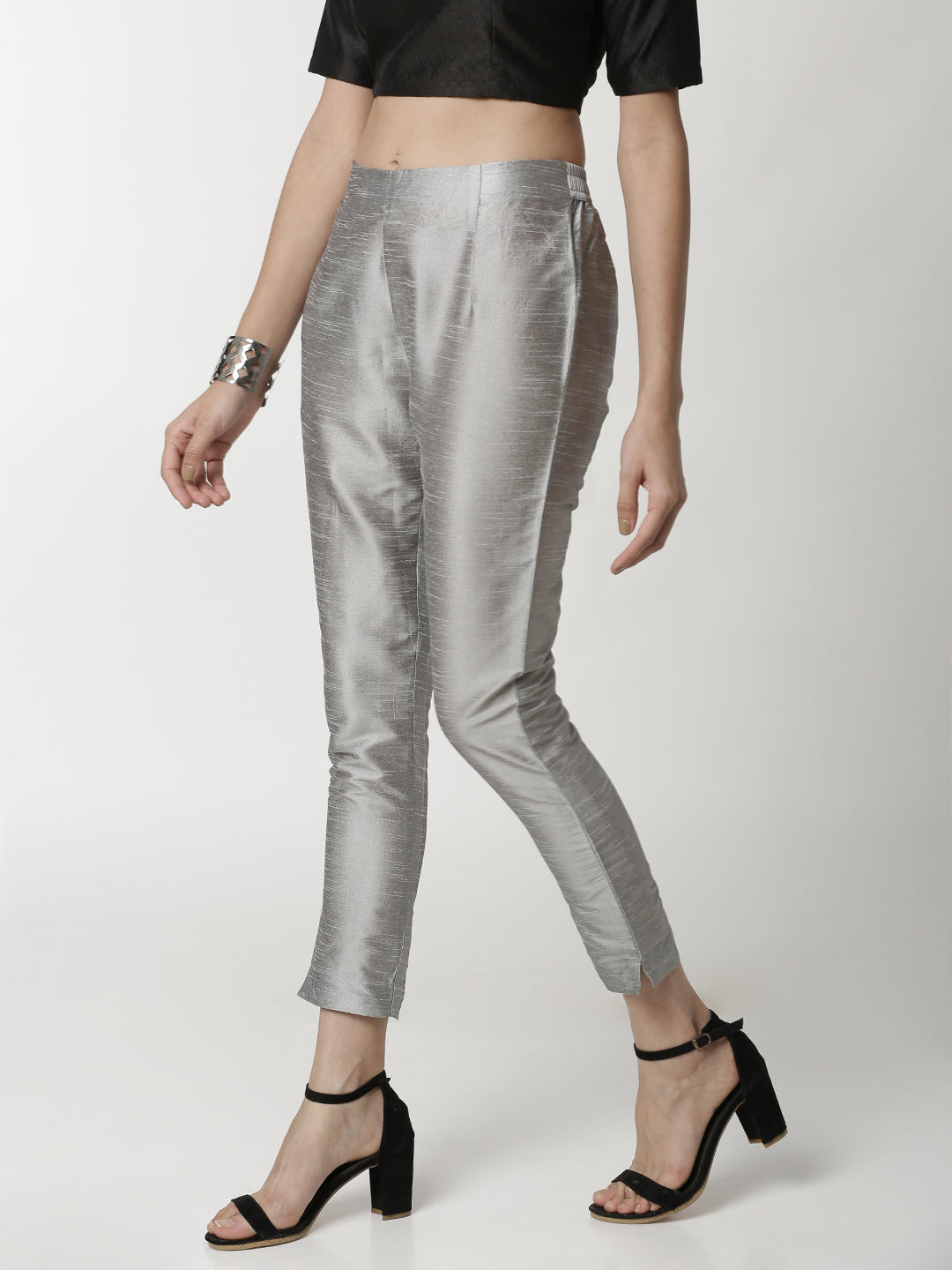 Buy Silver Solid Trousers Online  W for Woman