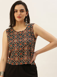 De Moza Women Printed Top Cotton Navy Blue - De Moza