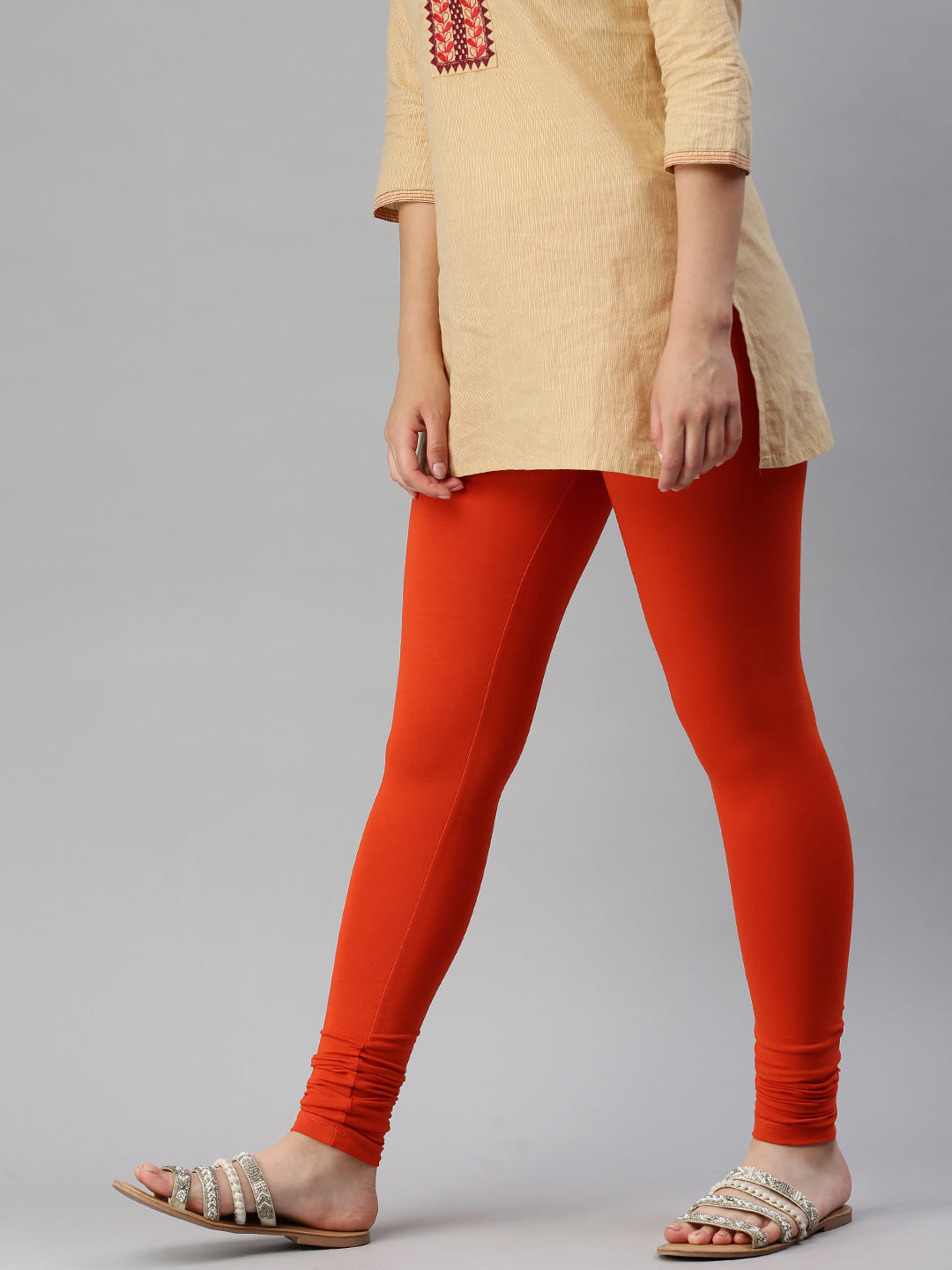 Solid Color Cotton Lycra Leggings in Dark Rust : BKS99