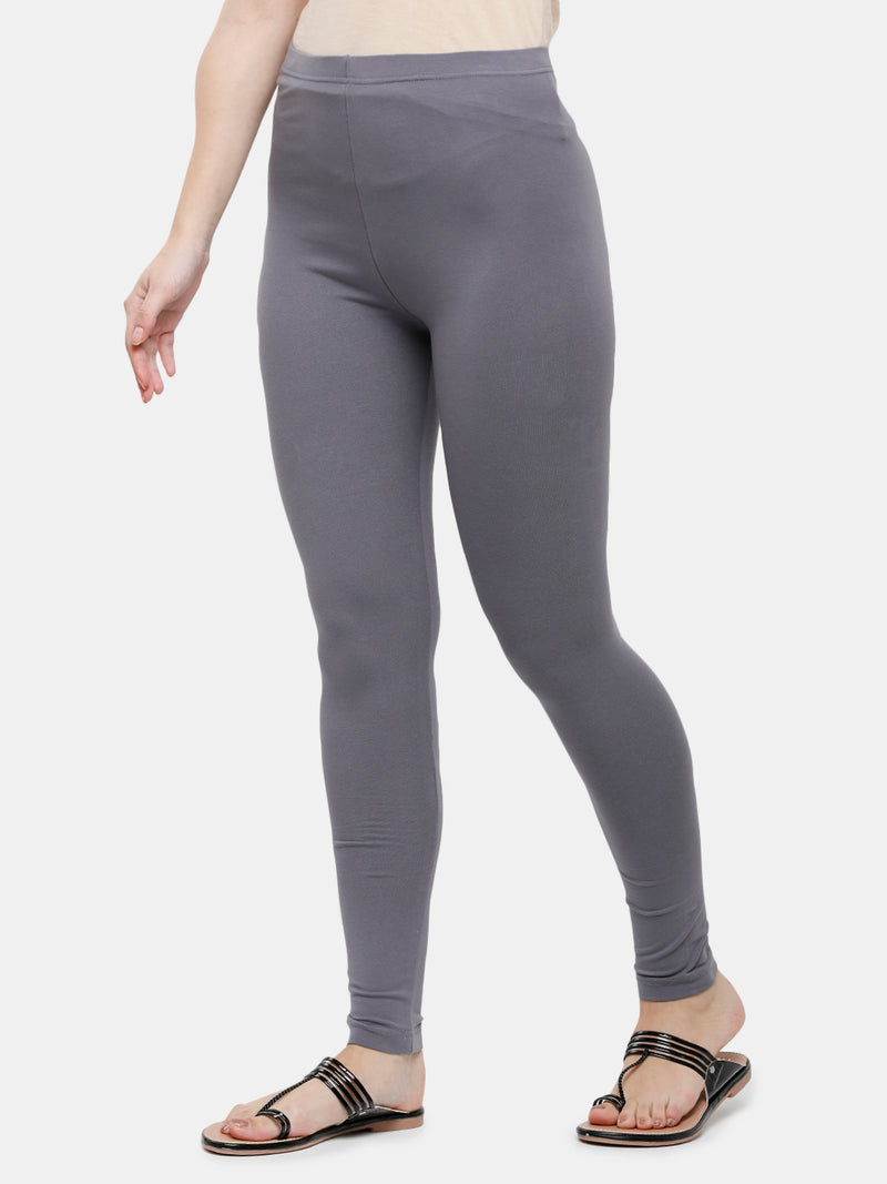 De Moza Ladies Ankle Length Leggings Solid Cotton Slate