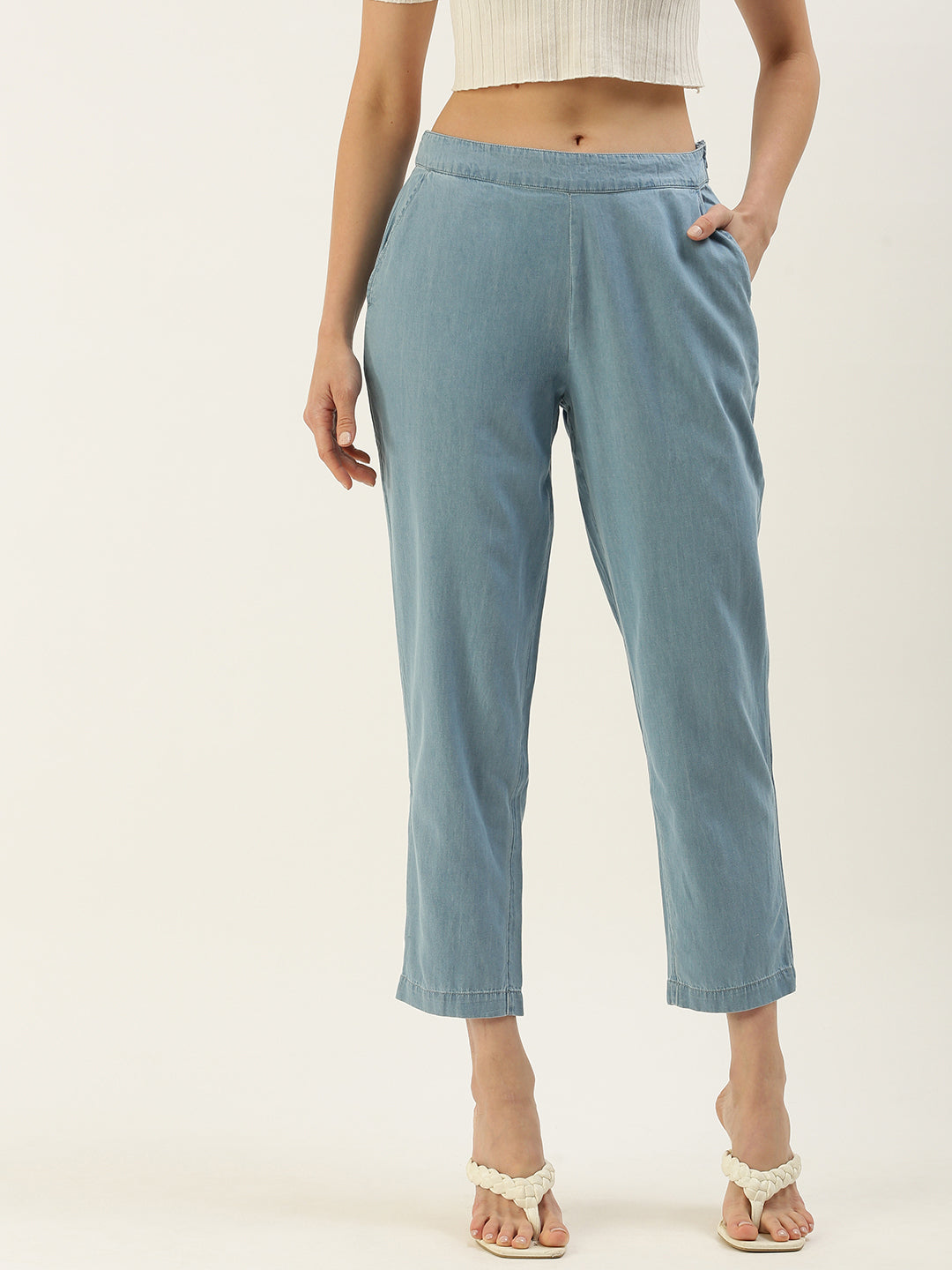 Buy online Blue Solid Straight Pant from Skirts, tapered pants & Palazzos  for Women by W for ₹670 at 52% off | 2024 Limeroad.com