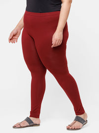 De Moza Ladies Plus Ankle Length Leggings Solid Cotton Maroon - De Moza