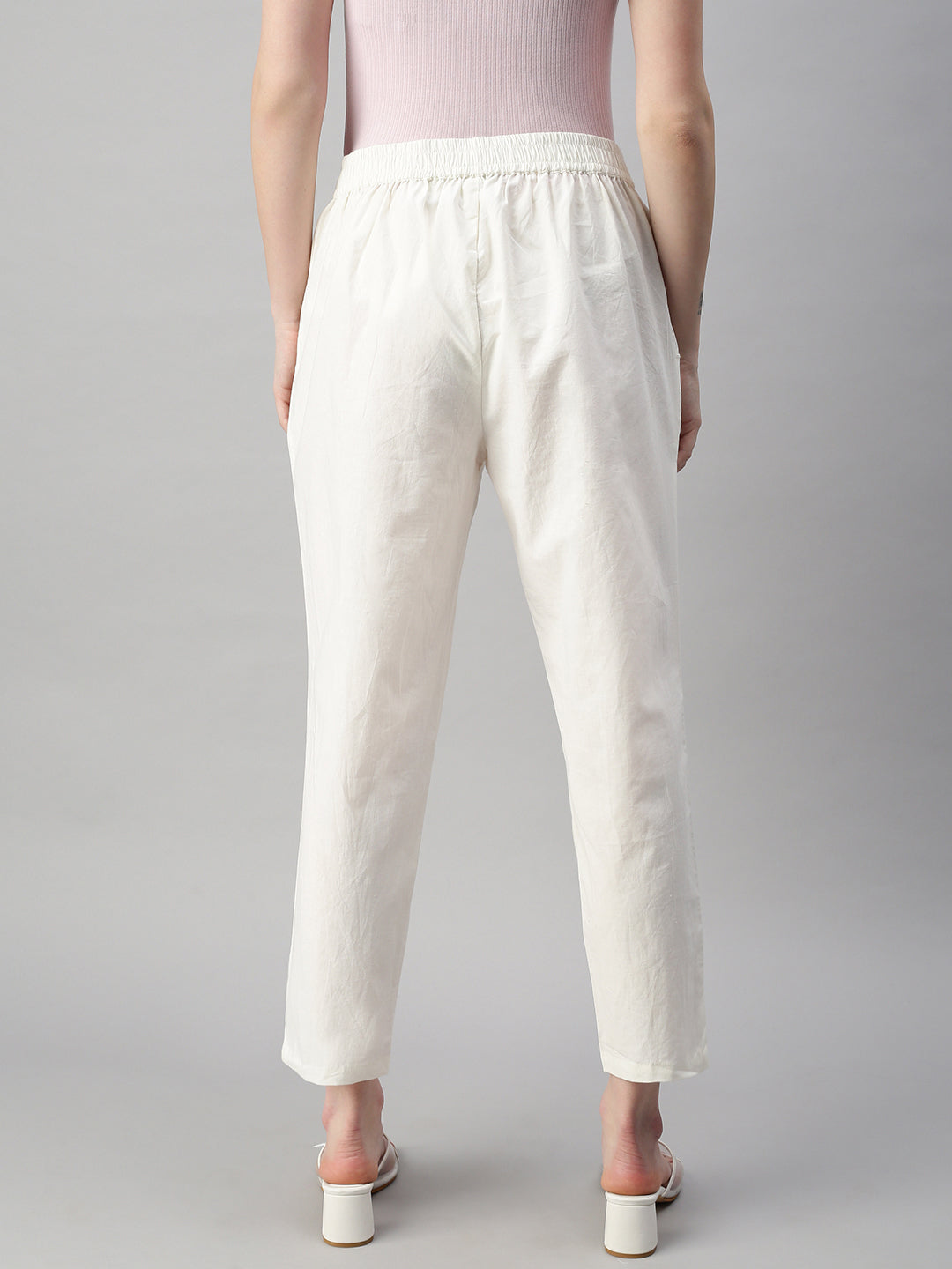 Buy MANGO Women Beige & White Regular Fit Striped Linen Trousers - Trousers  for Women 9432911 | Myntra