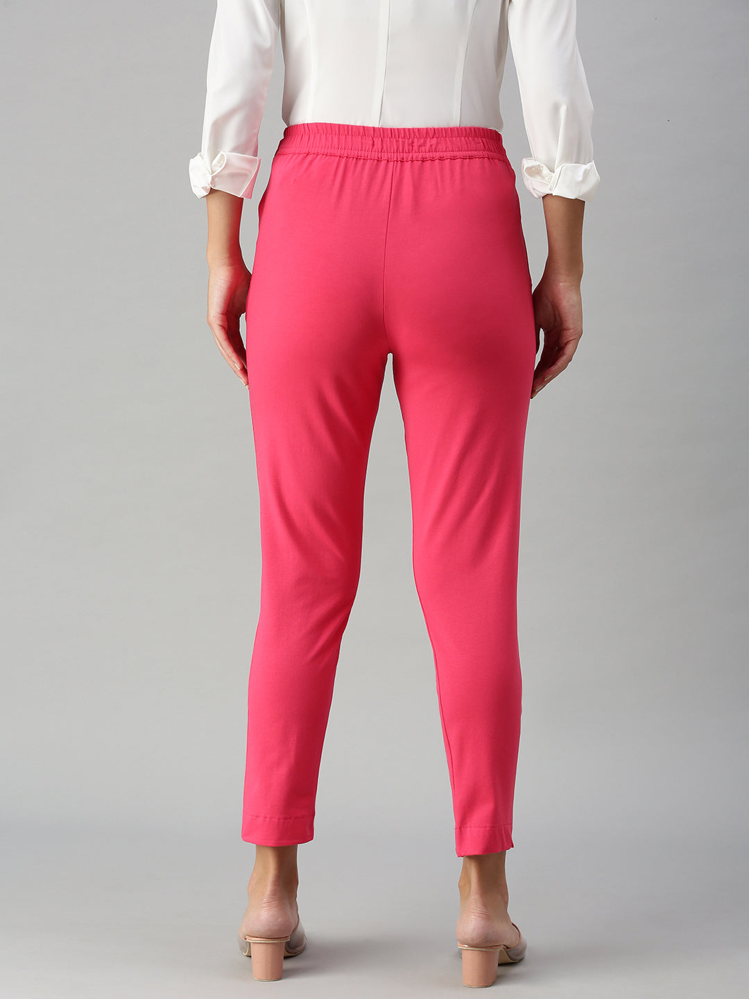 Buy DE MOZA Peacock Solid Cotton Pencil Fit Women's Cigarette Pants |  Shoppers Stop