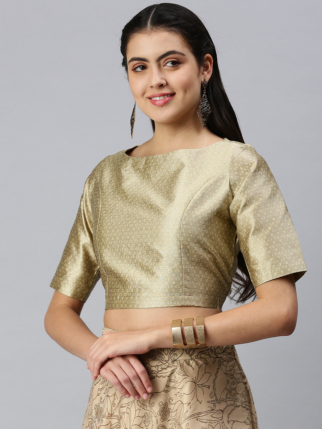 Indian Lycra Shimmer Gold Ready Made Stitched Saree Blouse Fancy Wear Choli  Tops | eBay