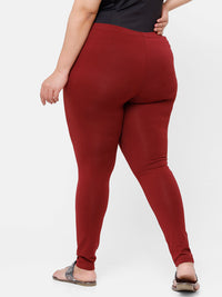 De Moza Ladies Plus Ankle Length Leggings Solid Cotton Maroon - De Moza