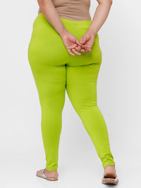 De Moza Ladies Plus Ankle Length Leggings Solid Cotton Lime - De Moza