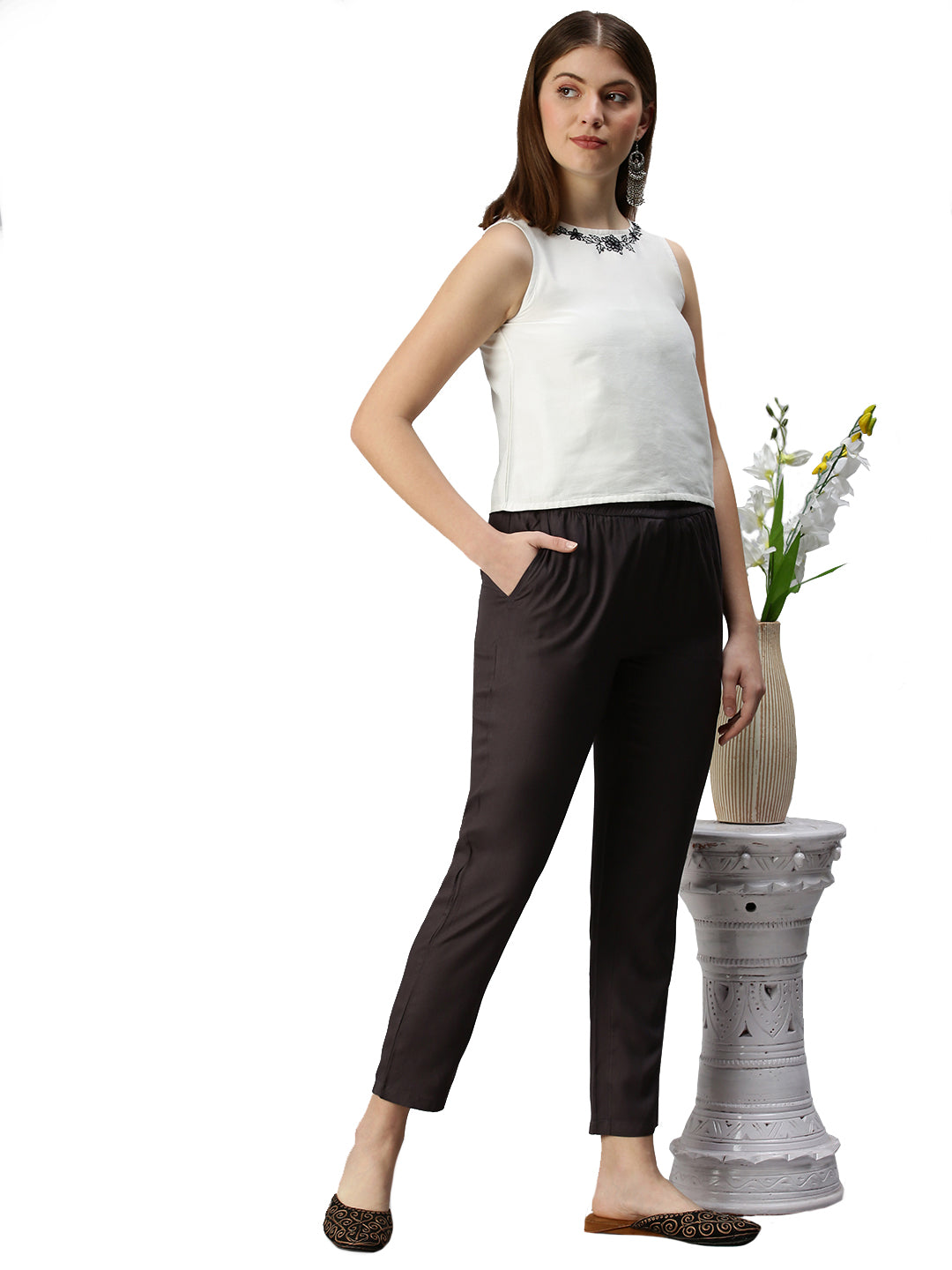 De Moza Ladies Straight Pant Dark Grey