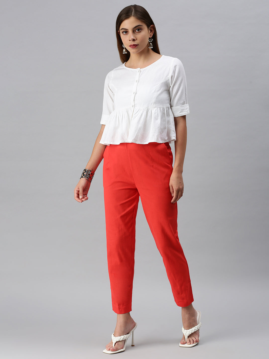 Buy Co Colors Women Brick Red Pure Cotton Regular Fit Trousers Online at  Best Prices in India - JioMart.