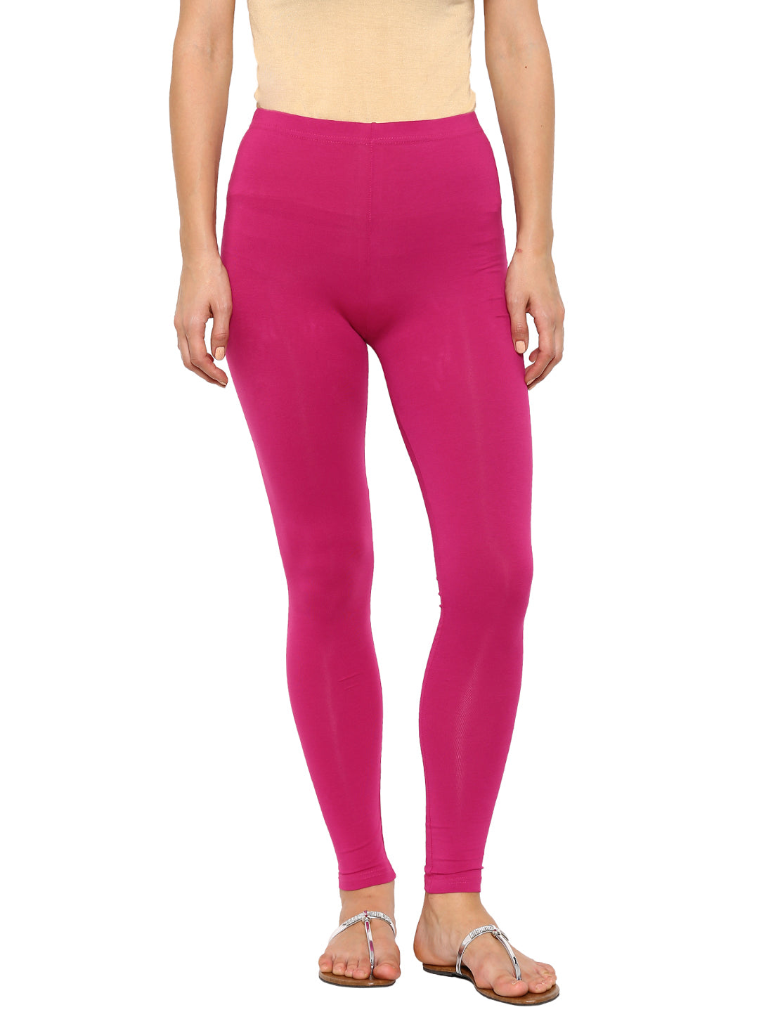 Buy Solid Hot Pink Cotton Churidar Length Premium Leggings for Women, High  Waisted, Non-Transparent