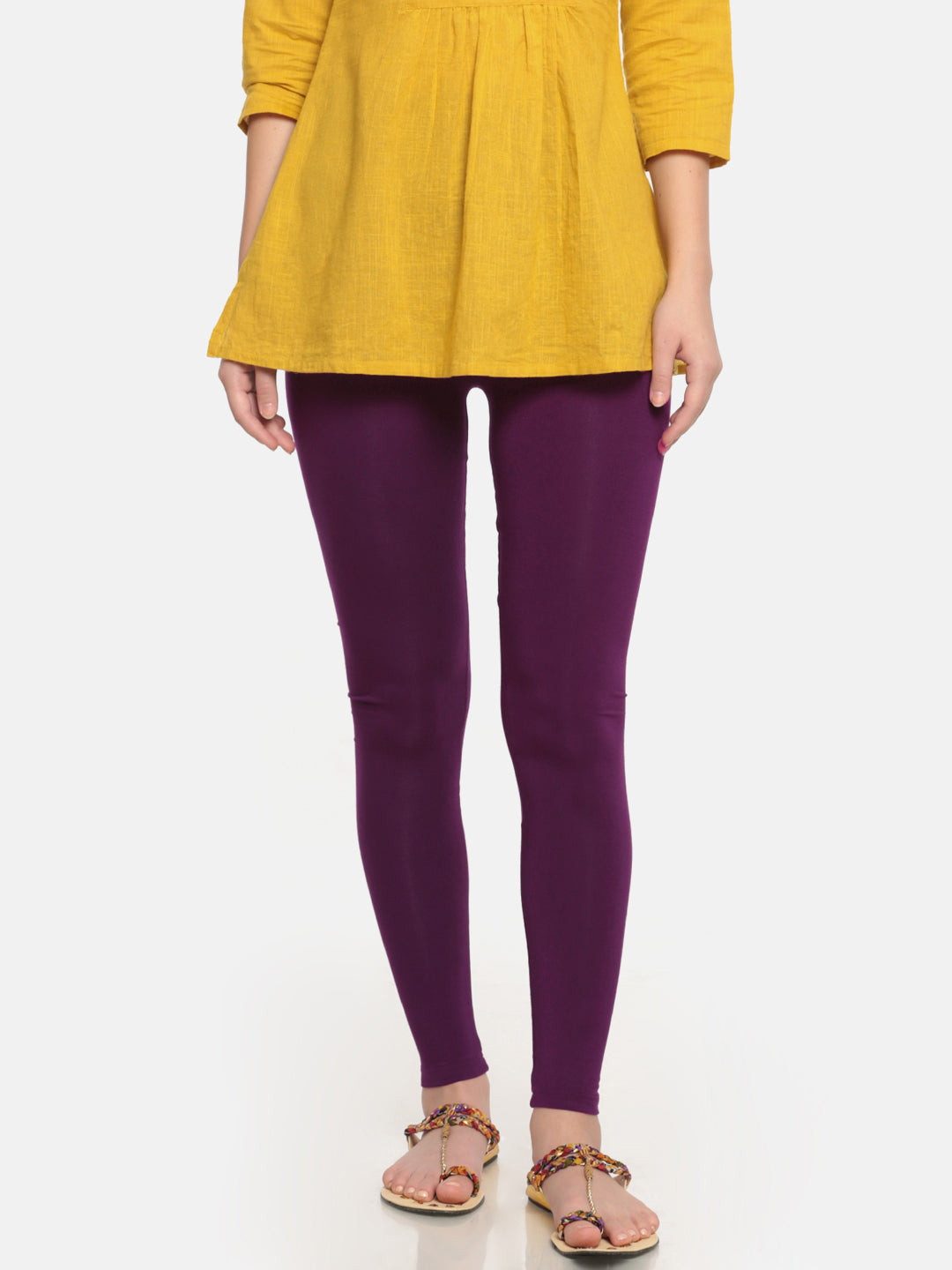 Purple Ankle Length Cotton Lycra Leggings - ZERESOUQ.COM