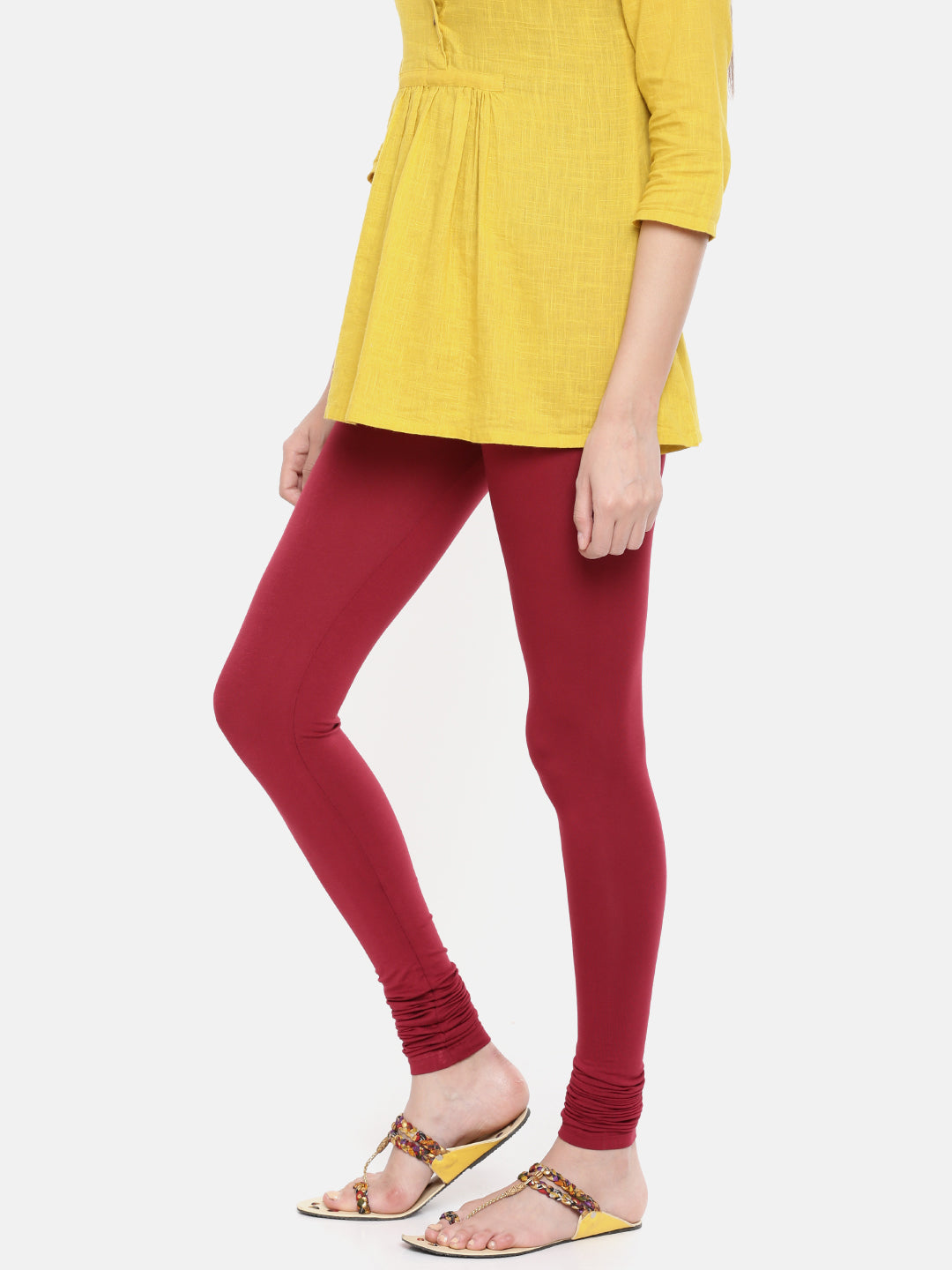 Twinbirds Mehandi Maroon Solid Full Length Legging