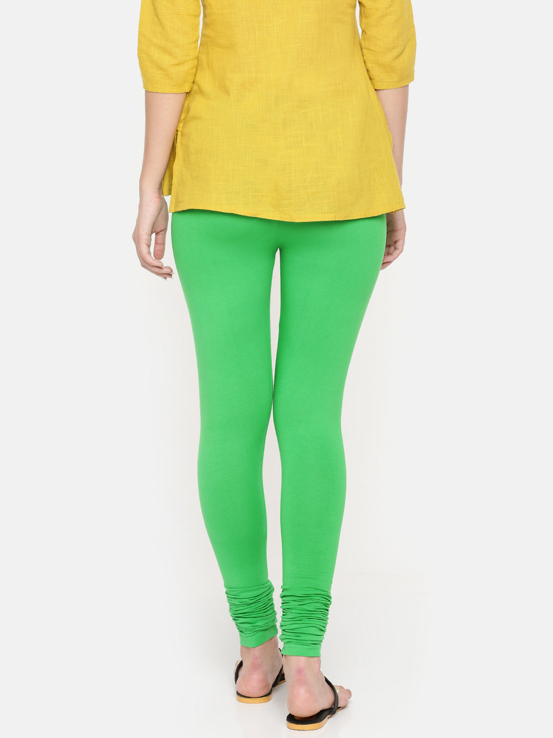 Desirable Parrot Green Coloured Plain Cotton Leggings | Leemboodi