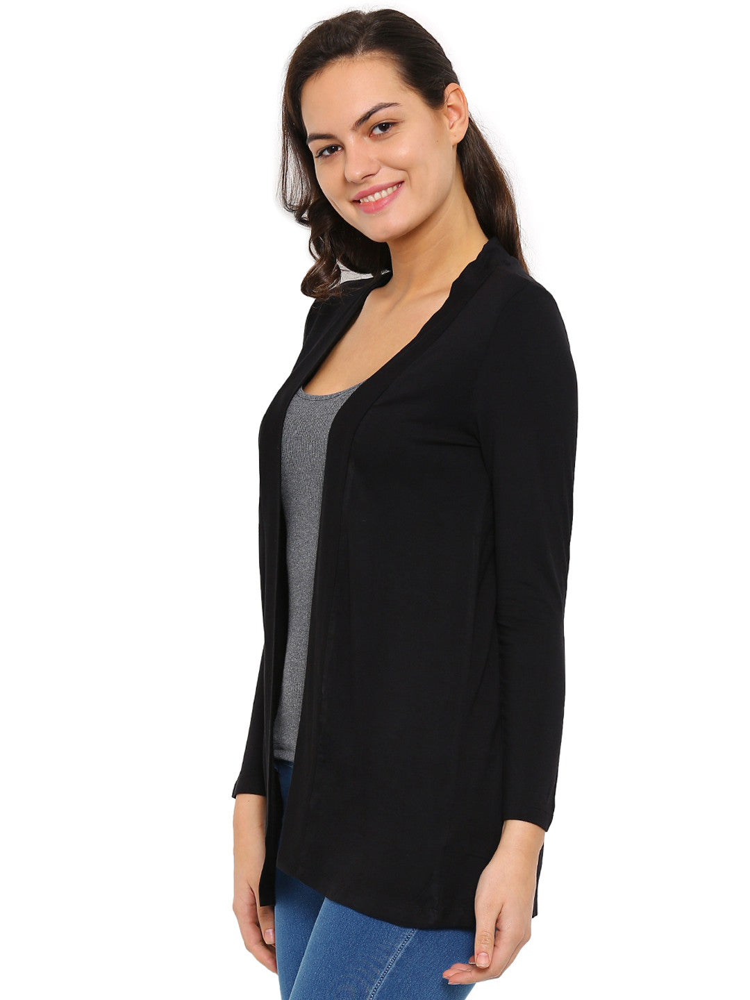 De Moza Ladies Long Length Shrug Black