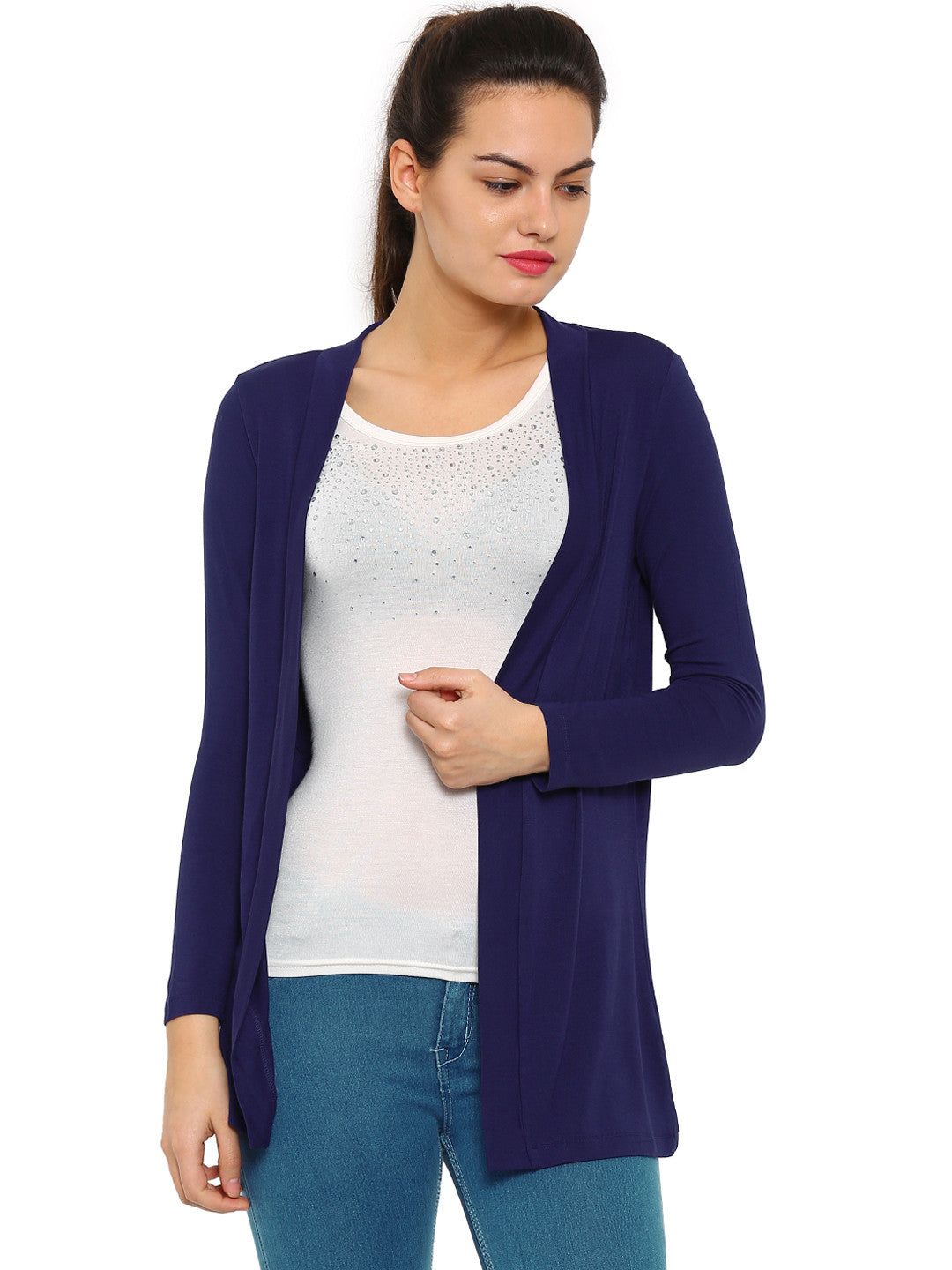 De Moza Ladies Long Length Shrug Navy Blue