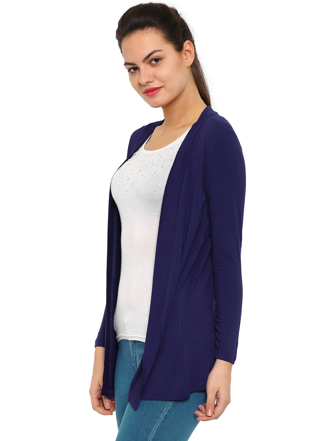 De Moza Ladies Long Length Shrug Navy Blue