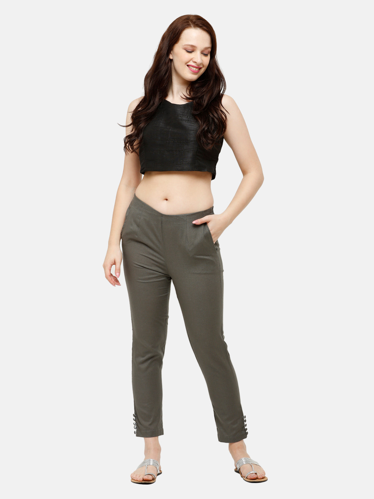 Buy NAARI Grey Cotton Slim Fit Embroidered Cigarette Trousers for Women's  at Amazon.in