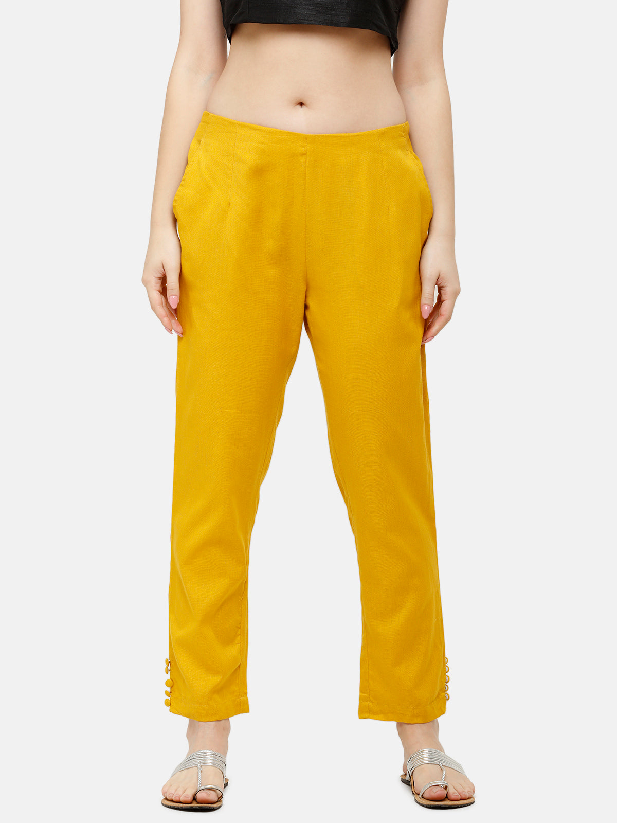 Buy Women Yellow Front Pleat Pants Online at Sassafras
